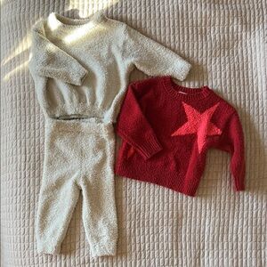 Fuzzy cream set and sweater